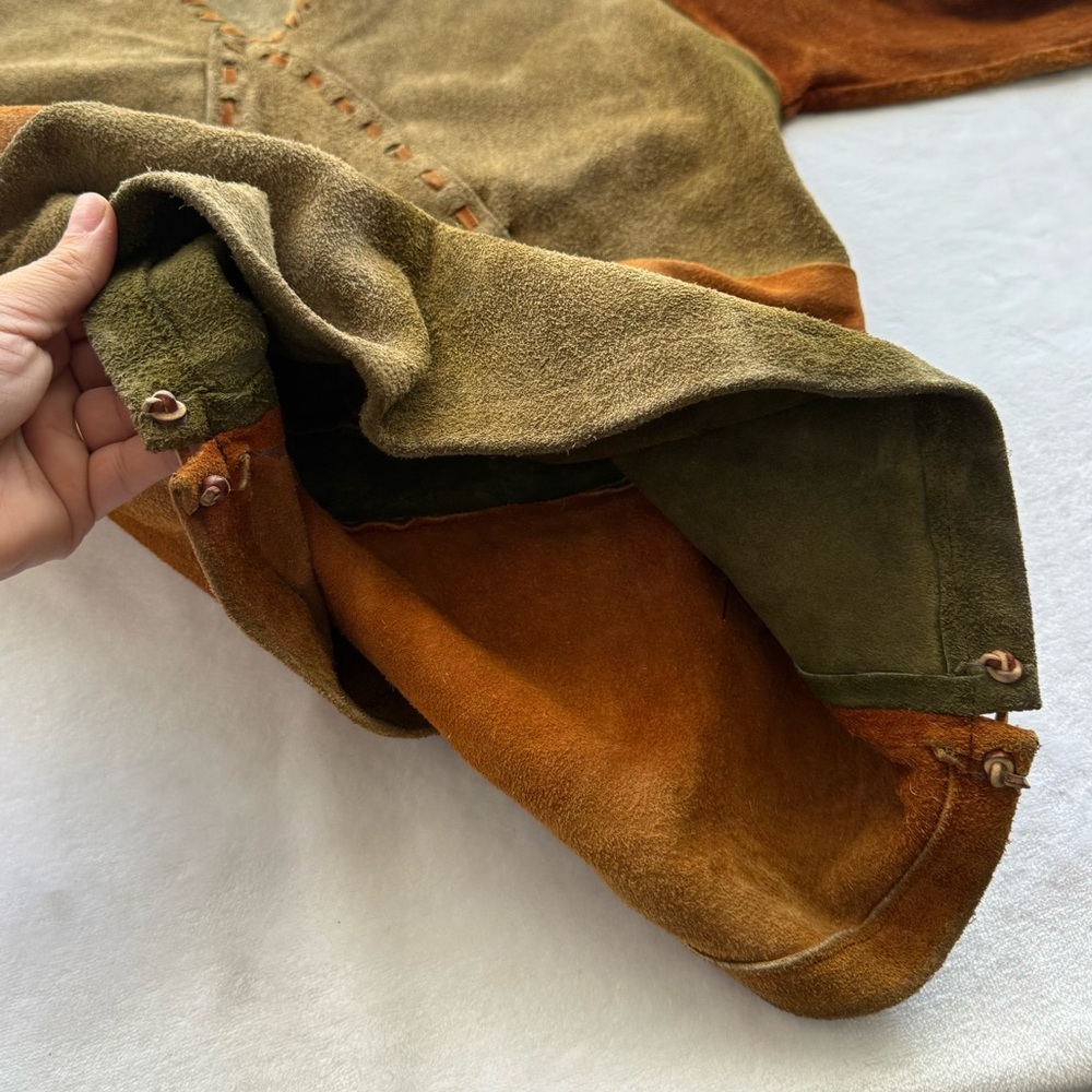 Vintage 70s Suede Leather Patchwork Pullover Shir… - image 3